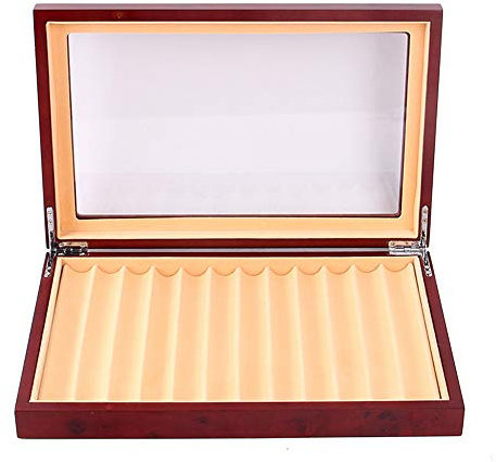 12 Slot Stiftebox Füllfederhalter, PU luxuriöse Stifthalterbox, Stifthalterbox mit Glasabdeckung und Präsentations Stiftablage, Stift Display Box für das Büro, Zuhause, die Schule Dunkelrot, 31*20*5 c
