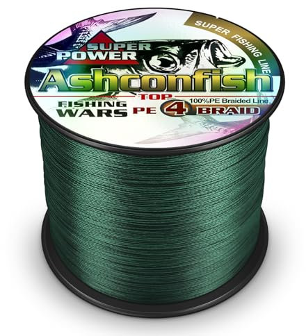 Ashconfish Lenza da pesca intrecciata, 4 fili in PE super resistente, resistente alle abrasioni, per pesca in acqua salata e acqua dolce, 500 m, 3,6 kg, verde muschio