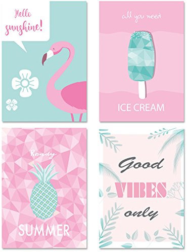 PICSonPAPER Poster 4er-Set Summer, ungerahmt DIN A4, Dekoration für jeden Raum, Dekoposter, Geschenk, Kunstdruck