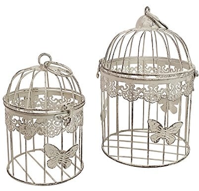 Deko Vogelkäfig Dekokäfig 2er-Set Schmetterling Nostalgie Antik-Stil Weiß
