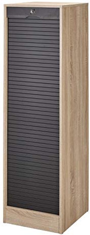 SIMMOB Classeur à Rideau 8 Tablettes 1 Kit Dossiers Serrure L 41,4 H 140,4 P 44 cm - Chêne + Rideau Noir