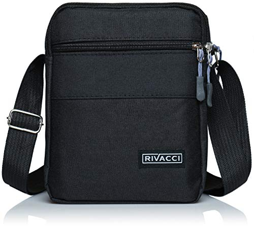 Rivacci Sacoche Homme Bandoulière - Sport et Voyage - Petit Format, Porté à l'epaule, Vintage, pour Smartphone, Iphone, Cadeau Hommes, Noir, 21cm x 18cm, sac