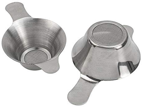 AUEAR, Paquete de 2 mini coladores de acero inoxidable de diferentes tamaños, malla fina, embudo de té, filtro de café con asas dobles