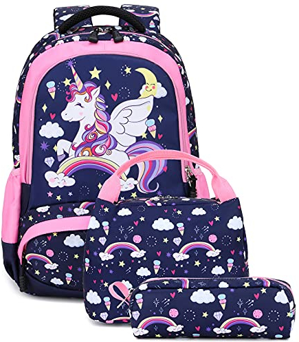 Meisohua Mochila Unicornio Niños Impermeable Mochila Escolar para Adolescente Pequeñas Mochilas Infantil Bolso para Chicas para La Escuela,Viajes,Intemperie Juego de 3 - Azul Navy