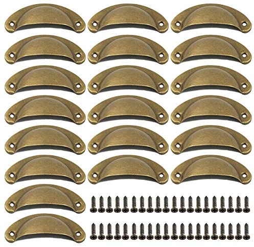 Poignée Coquille,Poignee de Meuble Vintage 20 Pièces Bouton de Porte Décoration Rétro pour Tiroir Armoire Meuble Cuisine,Avec 40 Vis Laiton Antique Poignee
