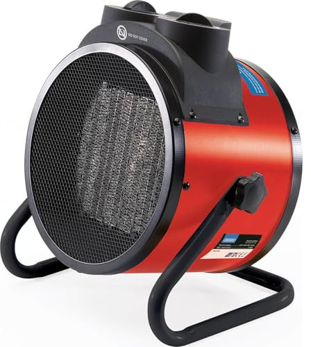 Draper 2.8kW PTC Portable Electric Space Heater | 9550 BTU Indoor & Outdoor 170mm Fan Heater | 240V Office Heating Tool | Adjustable Thermostat Free Stand Heater |1.3m Cable Length | 63858