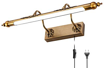 ACMHNC Vintage Spiegelleuchte Bad Mit Stecker,IP44 Badleuchte Retro Spiegellampe Badezimmer Mit Schalter,Braune Bronze Einstellbar Wandleuchte Innen 4000K Spiegel Schminklicht Bilderleuchte,45cm/8w