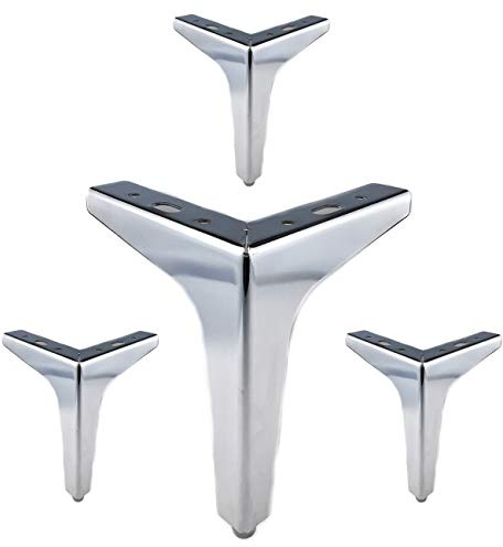 Eidoct Möbelbeine, 15 cm, moderner Stil, Möbel, Sofa, Beine, Metall, silberfarben, dreieckige Füße für Tisch, Schrank, Sofa, poliertes Chrom