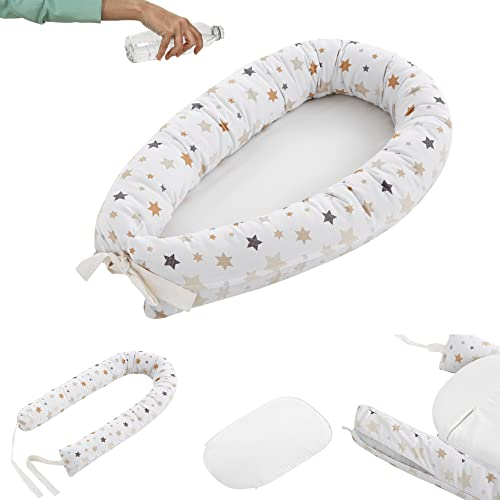 CoolDreams Nestchen für Neugeborene, Nestchen mit wasserdichtem Boden, abnehmbar und waschbar, 100 % Baumwolle, hypoallergen, Babynestchen mit Oeko-Tex-Zertifikat (Interstellar)