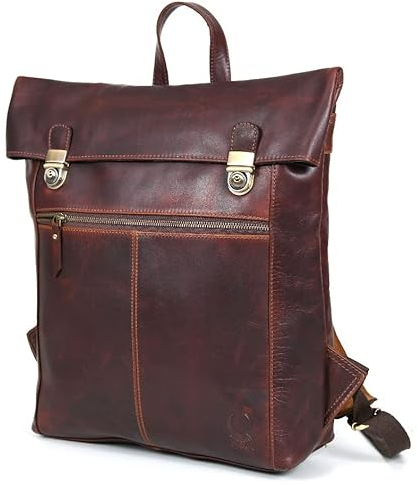 Corno d´Oro Sac à dos antivol de qualité supérieure pour homme et femme - En cuir - Grand sac à dos vintage pour ordinateur portable 15,6 - Sac à dos de coursier 15 l - Marron, marron, L, Créateur,