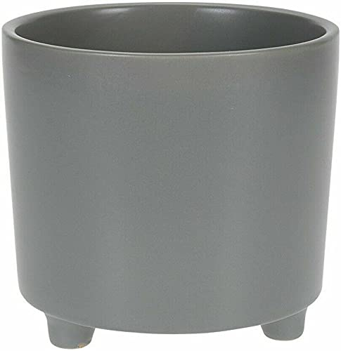 Small Ceramic Plant Pot with Legs Indoor Home House Decorative Flower Succulent Cactus Herb Round Planter Cover Holder (Grey - ø 14.5cm)