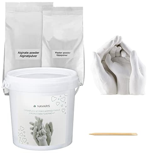 Navaris Kit para Molde de Yeso - Set 3D de Yeso y alginato para Hacer moldes Escultura de Manos y pies - para moldear Huellas de 3 Adultos o 5 niños