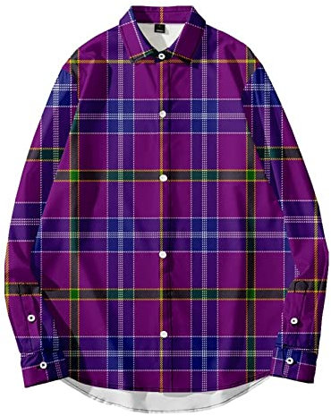 oneforus Camicia da Uomo a Maniche Lunghe a Quadri Camicia a Quadri Viola Casual dal Taglio Regolare Camicie dal Taglio Standard con Tasche sul Petto