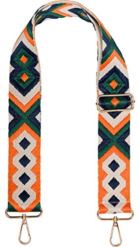 styleBREAKER Taschen Schulterriemen verstellbar mit Buntem Ethno Muster, Wechsel Taschengurt, Karabiner, Handyband 02013024, Farbe:Dunkelgrün-Orange-Dunkelblau