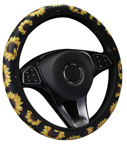 Auto Lenkradbezug mit Blumendruck,Asudaro Auto Lenkradhülle 37-39cm Auto Lenkrad Schutz Blumen Atmungsaktiver Rutschfester Lenkradbezug Universal-Lenkrad-Abdeckung für Frauen Interieur,schwarz A