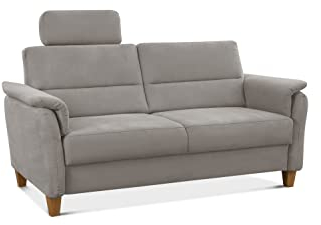 CAVADORE 3er-Sofa Palera mit Federkern / Kompakte Dreisitzer-Couch im Landhaus-Stil / inkl. 1 Kopfstütze / 179 x 89 x 89 / Mikrofaser, Hellgrau