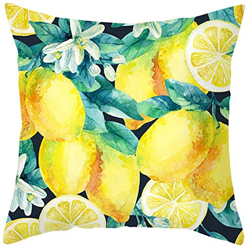 EHOMERY Kissenbezüge Indie Kissenhülle Leinen Zitronenblumen Samt Zierkissenbezüge Kissenbezüge Küche Kissenhülle Asiatisch Wohnzimmer Sofa Dekoration Gelb Blau-Grün 20X20 Inches
