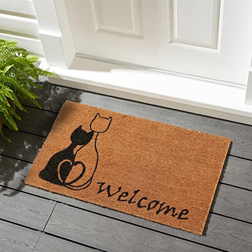 AuraHome Vintage Decor ® Natural Coir | Non-Slip |15 mm Thick Coir | Premium Quality | Latex Backed | Eco-Friendly | Indoor Outdoor | Heavy Duty |Themed | Entrance Door Mat | 45 x 75 cm CAT WELCOME