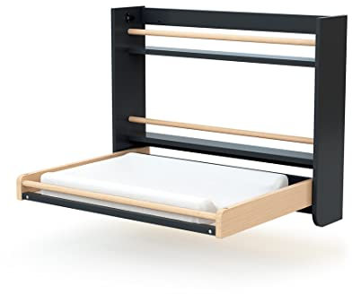 Table à langer murale rabattable bois Gris Graphite et Hêtre Verni | 83 x 19 x 66 cm | Pour matelas à langer 75 x 55 cm NON INCLUS | Utilisation une main