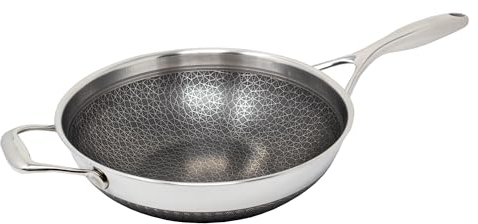LIVWELL DiamondClad 30,5 cm Hybrid-Wokpfanne aus Edelstahl, antihaftbeschichtet, spülmaschinenfest, PFOA-frei, Silber/Schwarz
