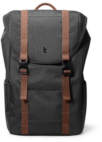 tomtoc Flap Laptop Backpack, Lightweight, Water-Resistant Casual Daypack, Black, 22L US, Rucksack Backpacks