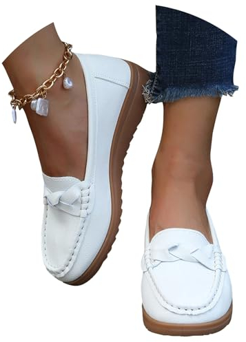 tinetill Mokassins Damen Schuhe Bootsschuhe Vintage Weiches Leder Halbschuhe Sommer rutschfest Loafers Flache Wanderschuhe Freizeit Lauflernschuhe