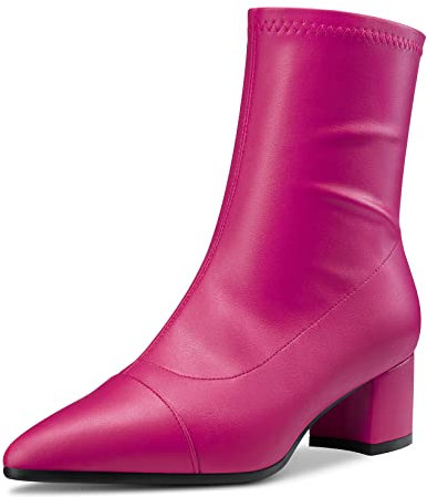 Castamere Chunky Ancho Medio Heel Puntiaguada Punta Botines Cremallera Fiesta Clásico 5 CM Heels Fucsia 40 EU
