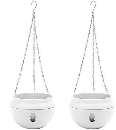 Hundnsney Lot de 2 pots de fleurs à suspendre en plastique avec crochets et base amovible Blanc