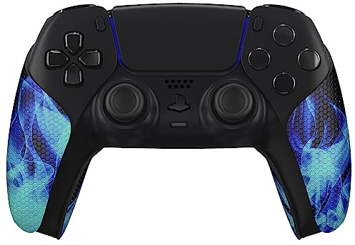 eXtremeRate PlayVital Pegatina Antideslizante para ps5 Mando | Textura de Panal, Mejor Agarre, Apoyo para la Palma, Sin Residuos, Instalación Fácil, Llama Azul