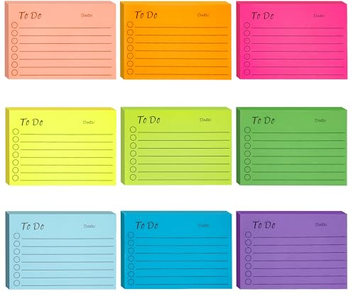 To Do Liste Haftnotizen 9 Blöcken Sticky Notes Notizblock Erinnerung Bunt Selbstklebend Klebezettel Mehrfarbigen für Büro Schule Familie Zuhause 450 Blätter 10×7 cm