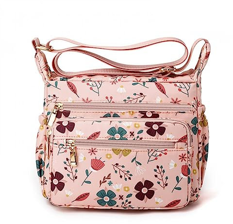 YYW Crossbody-Tasche für Damen, groß, mehrere Taschen, lässige Reisetasche, Kuriertasche für Einkaufen, Wandern, den täglichen Gebrauch, Kleine Blume mit rosa, Einheitsgröße