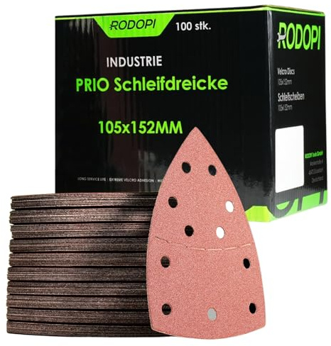 RODOPI RedDevil Schleifpapier für Multischleifer Zirkonium Korund Klett 105x152 mm Delta Schleifdreiecke 11 Loch für Dreieckschleifer Körnung 40-320 - 200 Stück Mix