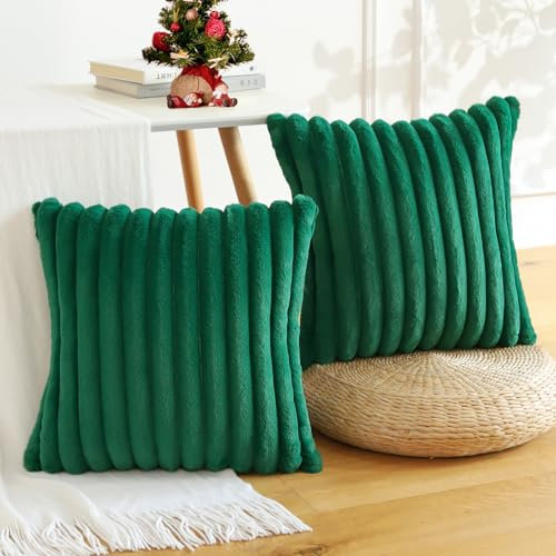Soleebee 2er Set Plüsch Samt Kissenbezüge, Weiche Künstliche Pelz Dekorativ Kissenbezug Sofa Zierkissenbezüge Dekokissen Kissenhülle Set für Couch Schlafzimmer Zuhause Auto Dekor (60x60cm, Tiefgrün)