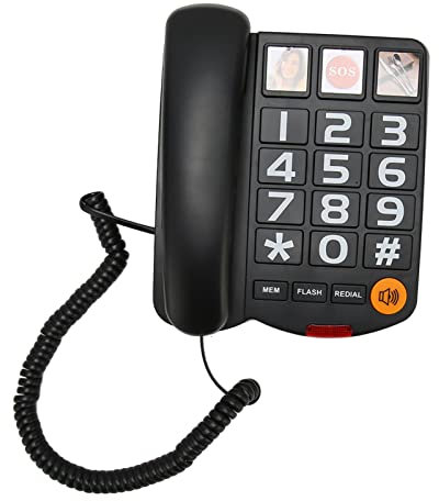 Big-Button-Telefon für Senioren, schnurgebundenes Festnetztelefon, extra lauter Rufton, One-Touch- für ältere Menschen mit Alzheimer-Krankheit und Hörbehinderung (Schwarz)