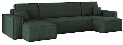 Kaiser Möbel, Ecksofa mit schlaffunktion, mit Bettkasten, Schlafsofa Best, Designer U-Form Sofa, Modern Design Couch, Polsterecke, Freistehend -Dicker Cord, Grün