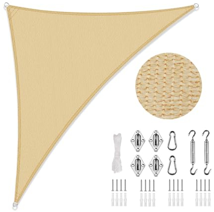 LOVE STORY Sonnensegel Dreieckig 2.5x2.5x3.5m mit Edelstahl Befestigungs Kit,Sonnenschutz Balkon Terrasse HDPE UV-Schutz Atmungsaktiv für Garten Outdoor,Sand