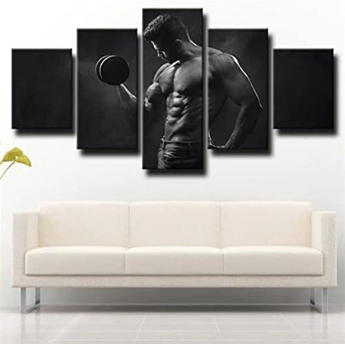Home Decor Leinwanddruck Poster 5 Stück Fitness-Mann Trainiert Muskeln Mit Rahmen 200 X 100 Cm Wandkunst Yacht Moderne Kunstwerke Bilder Gemälde Für Wohnzimmer Schlafzimmer Esszimmer Büro Ki -6B4Y-W8