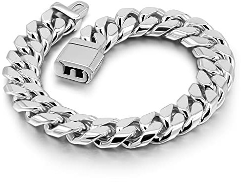Dankadi - Pulsera cubana maciza, ancho 12 mm, 925, plata para hombre, 7 -10 cadena de malla cubana, gran eslabón de rock punk Hip Pop Miami regalo joyería fiesta, 8, Plata