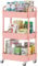 Sywhitta 3-tier Storage Rack on Wheels, Rolling Storage Rack, Kitchen Storage Utility Cart for Bathroom,Bedroom, Office, Laundry & Dressers Pink