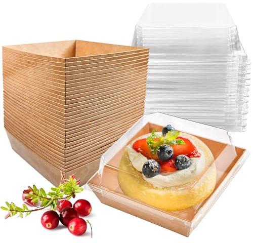 Lovesmile Tortenschachtel,30 Stück,Kuchen Transportbox Pappe,Kuchenbox Pappe,Braun,5.3x4.9x2.5in,Boxen für Kekse, Muffin, Torten,Sandwich, Geeignet für Geschenke, Party, Hochzeit, Konditoreien