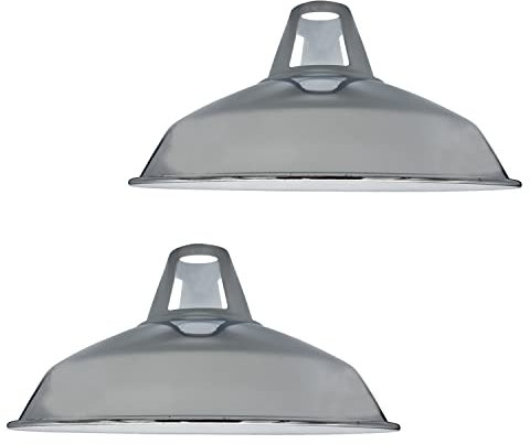 Retro Modern Metal Lamp Shades Ceiling Light Shades, Easy Fit Lampshades, for Vintage Industrial Pendant Lights Bedroom, Kitchen, Bathroom Antique Shade (2 Pack - Chrome Barn)