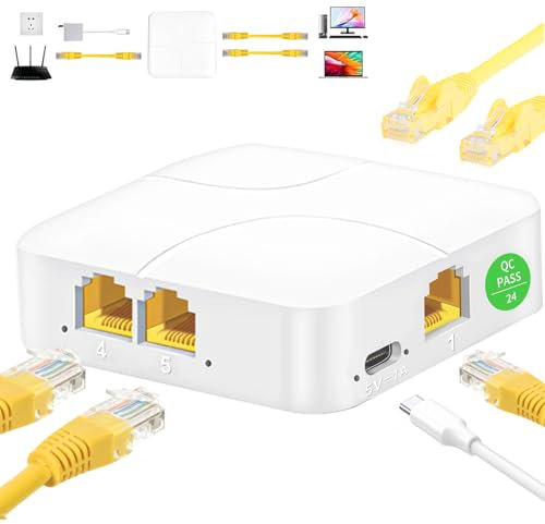 Splitter Ethernet 1 vers 4,1000Mbps Switch 4 Ports Network LAN RJ45 1 à 4 Connecteurs,Multiprise Ethernet pour Les Ordinateurs Les Routeurs et Les Décodeurs pour câbles Cat5/5e/6/7/8