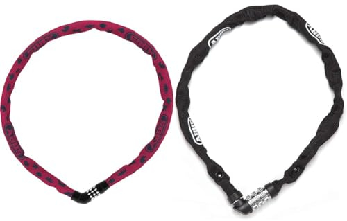 ABUS Kettenschloss Steel-O-Chain 4804C Symbols – Zahlenschloss für Kinderfahrräder – ABUS-Sicherheitslevel 3 – 75 cm – Pink & kettingslot code 1200/60 web black