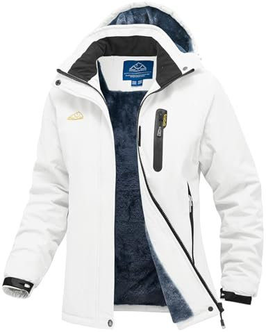 YSENTO Damen Winterjacke Wasserdicht Skijacke Softshelljacke Warm Gefüttert Winddicht Outdoor Snowboardjacke(Weiß,XS)