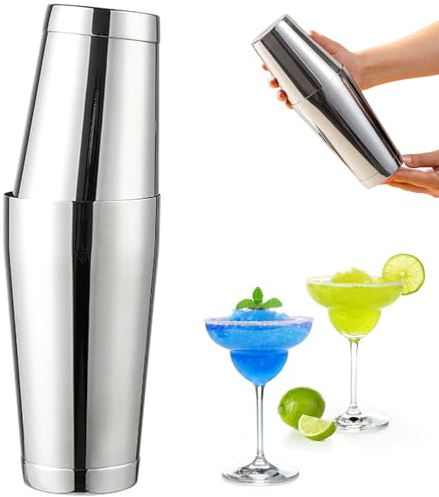 Boston - Coctelera de acero inoxidable, 750 ml + 600 ml, juego de coctelera, juego de coctelera, juego de coctelería, juego de coctelería para principiantes, barman profesionales