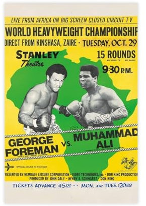 tcagd Poster, Motiv: George Foreman gegen Muhammad Ali, Vintage-Boxen, Foto, Leinwand, Poster, Schlafzimmer, Dekoration, Landschaft, Büro, Raumdekoration, Geschenk, 60 x 90 cm