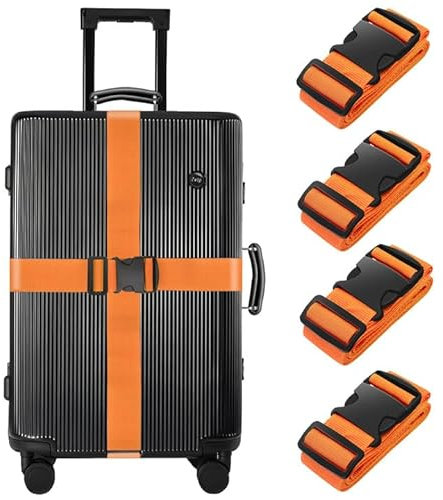 BILIONE 4 Stück Koffergurte für Reisekoffer kofferband Gurt Set, Strapazierfähiger kofferbänder, Verstellbare Gepäckgurte, Premium-Zubehör für Reisetaschen Verschluss (Orange)