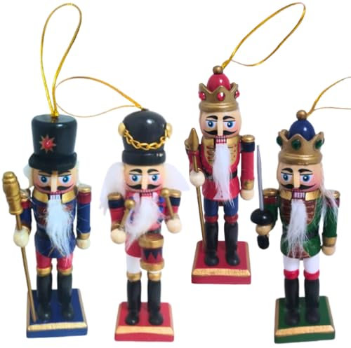 Cascanueces Navideños, Pack de 4 - Decoración y Adornos para Árbol de Navidad - Decoração de Natal (Rojo)