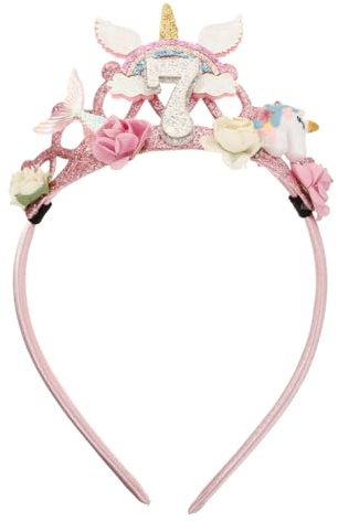 WRITWAA Einhorn Geburtstags-Stirnband Mädchen 7 Jahre Leichter Haarreif Mit Regenbogen Krone Party Accessoire Für Fotoautomat Und Alltag