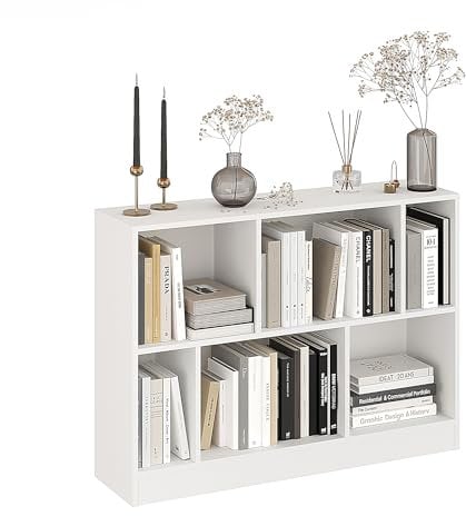 KOMTO Bücherregal Weiß - Regal Wohnzimmer mit 6 Fächern, Bookshelf, Würfelregal für Schlafzimmer, Kinderzimmer, Arbeitszimmer | Standregal Rectolibra 110 x 80 x 30 cm